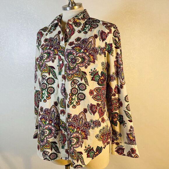 Talbots Petites sz MP Paisley Button Shirt Top - Picture 3 of 10